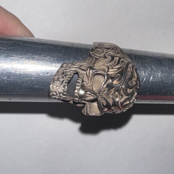 Sterling Silver Flame Skull Ring, Size 12 - Picture 13 of 15